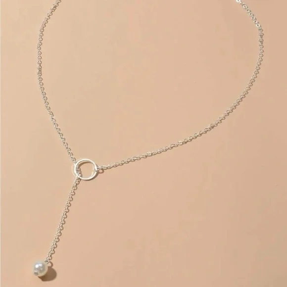 Silver 4/$25 Faux Pearl Lariat Necklace - Picture 2 of 2